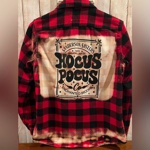 Hocus Pocus Enchanted Brooms Distressed Flannel Red Buffalo Plaid